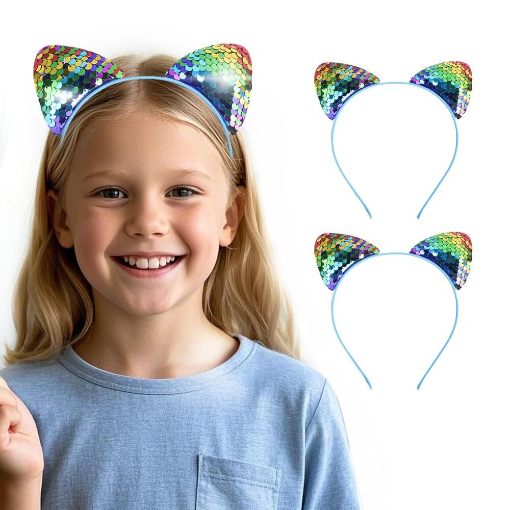 2 Pack Headband Cat Ears Headband for Women Girls,Holiday Party Glitter Headband